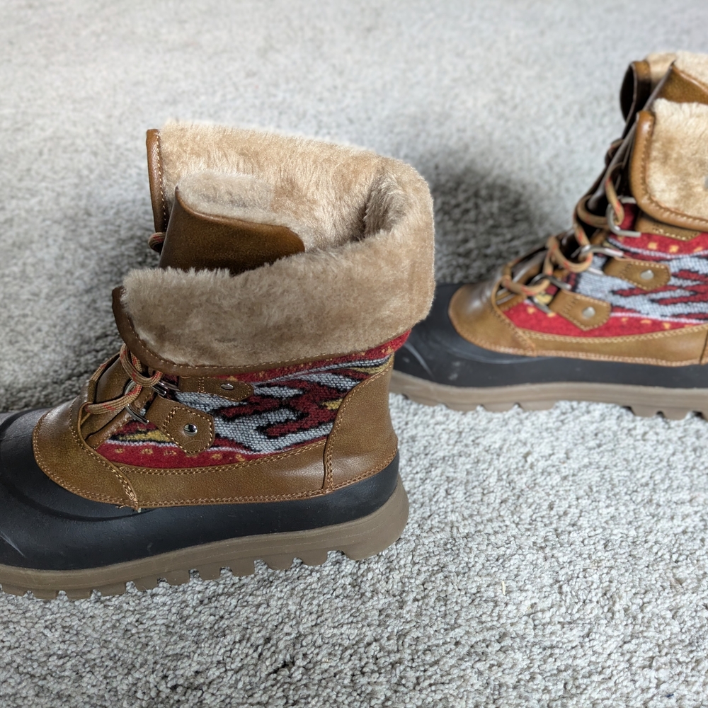 Brown and Red Womens Boots